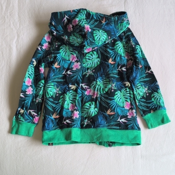 lola & taylor tropical palm floral asymmetrical zip-up cotton hoodie 2T girls - Picture 9 of 9